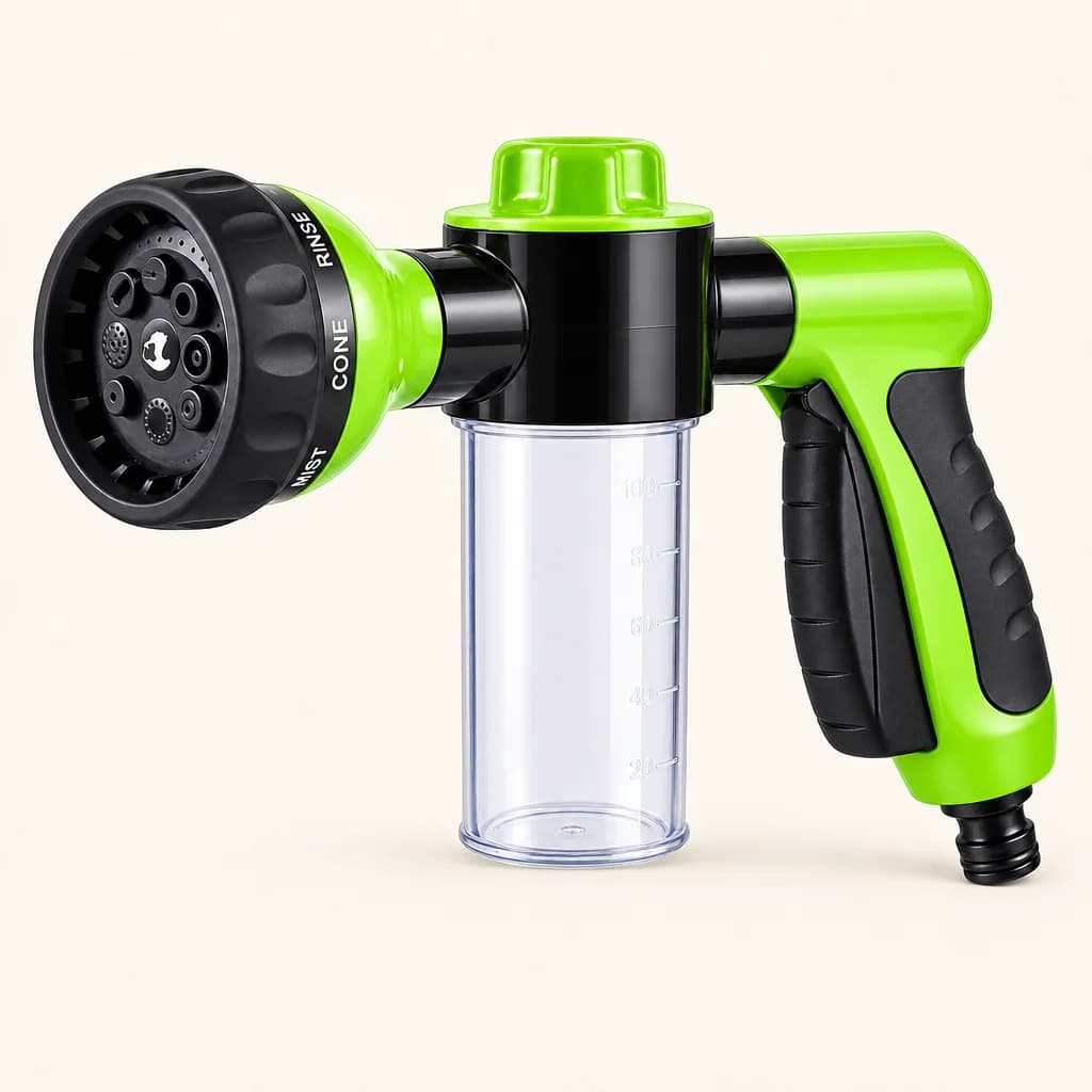 8-in-1 Garden Hose Spray Nozzle — Adjustable Pressure Water Gun for Dog Bathing & Gardening — image 1 — Fetch & Co.